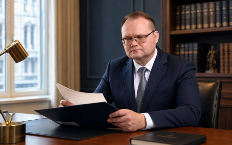 Адвокат Александр Орлов анализирует документы по договорному спору